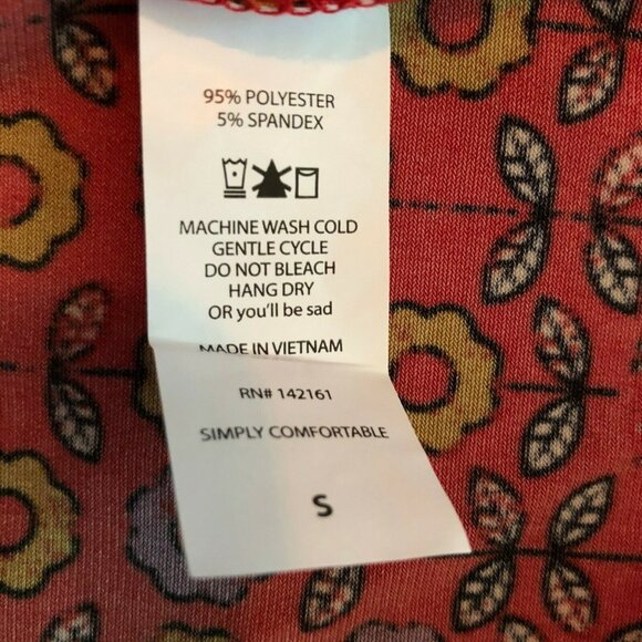LuLaRoe RETIRED Irma Women's S Red Floral Tunic Mid-length Sleeves NWT - Picture 4 of 9